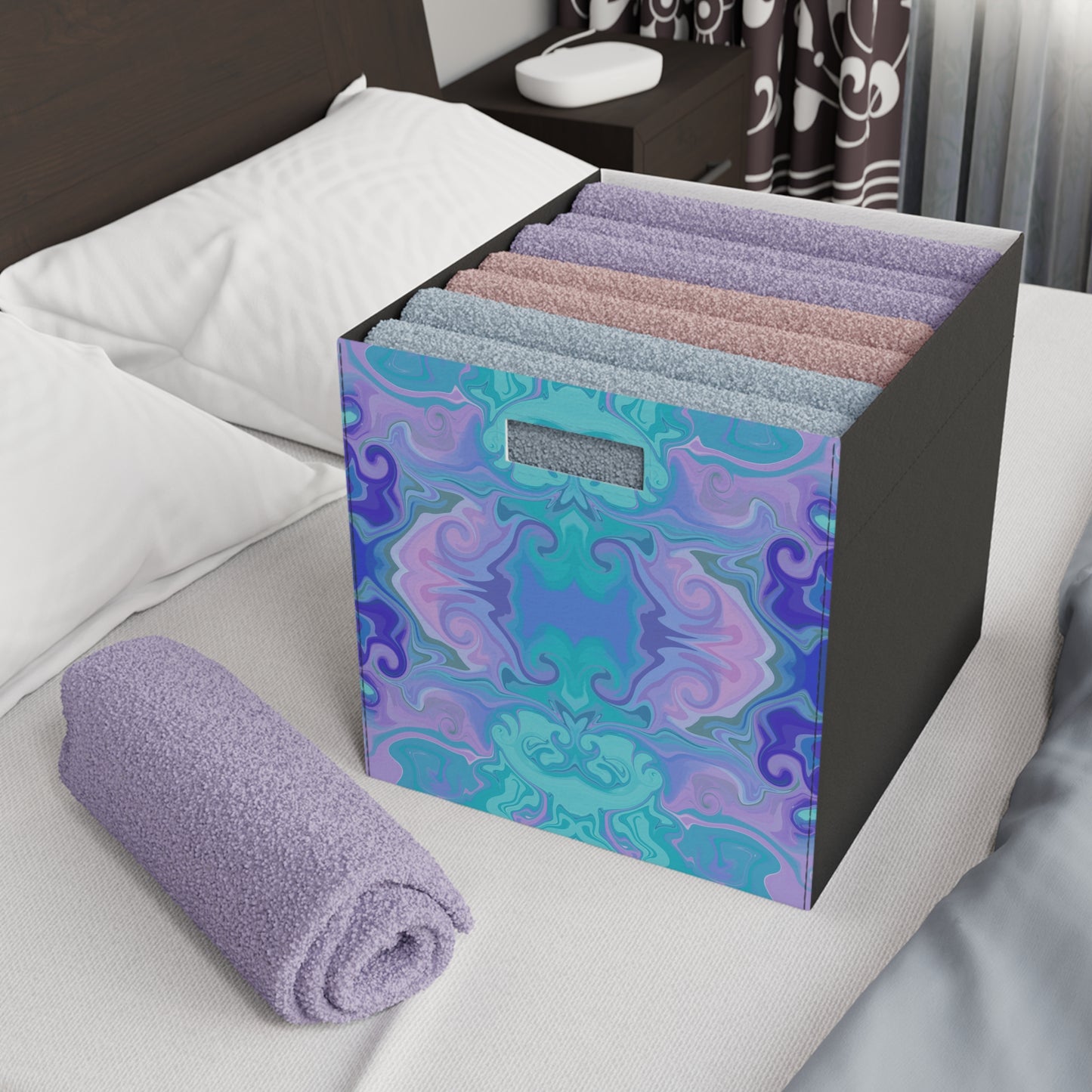 Aqua Kaleidoscope Decorative Organizer - Felt Storage Box