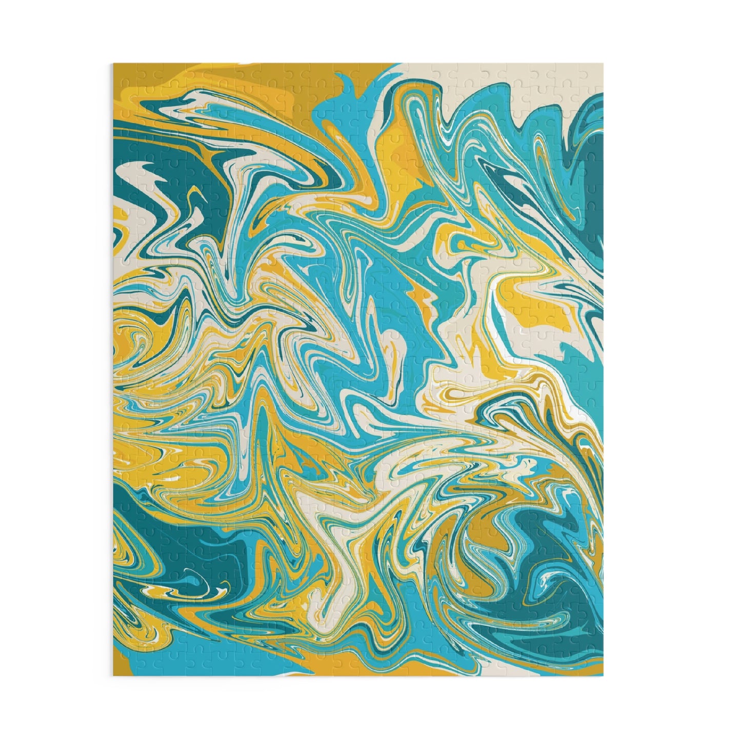 Marbled Aqua & Gold Jigsaw Puzzle — Abstract Swirl Art Puzzle - 120/252/500 pcs
