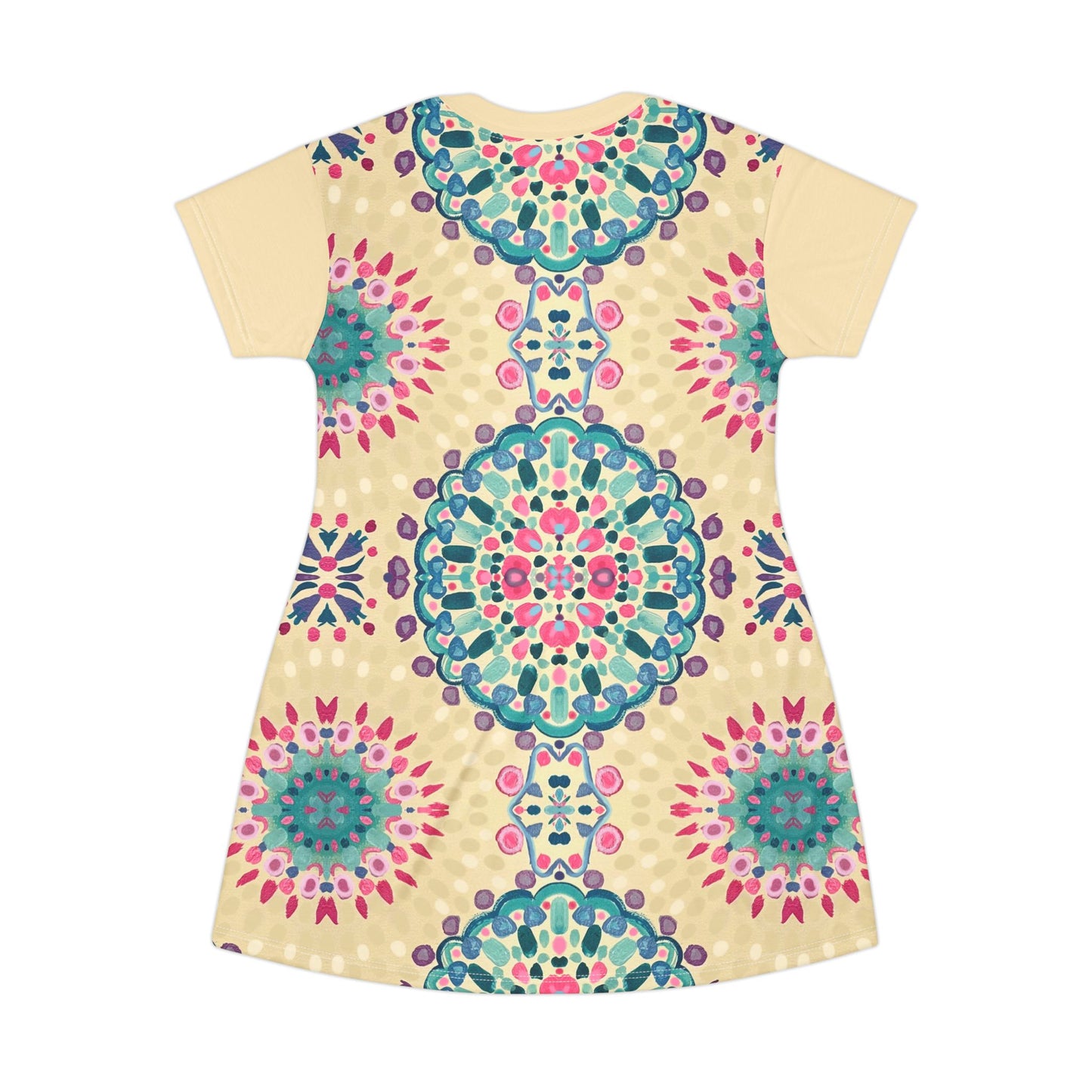 Boho Floral Mandala T-Shirt Dress — Colorful All-Over Print Summer Dress