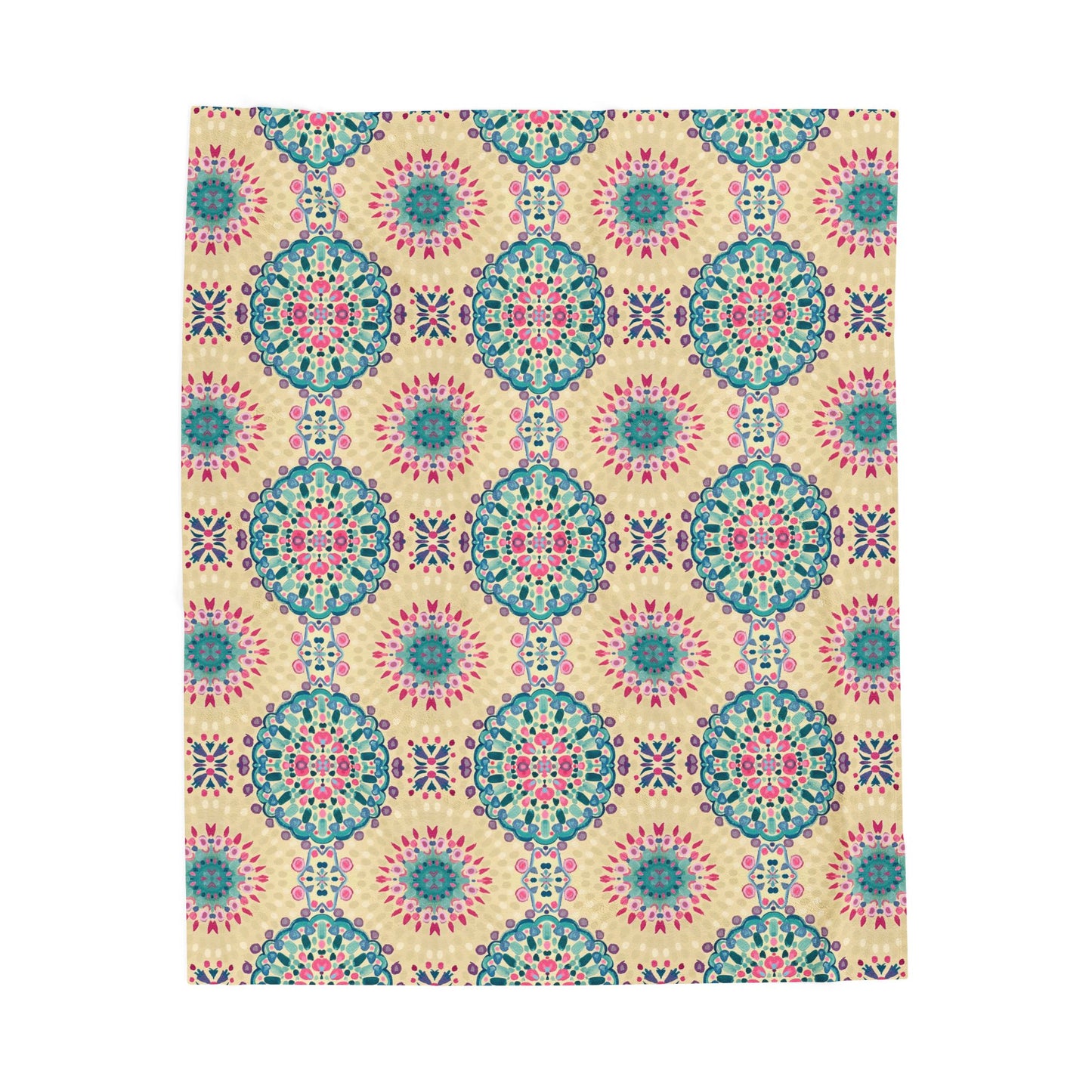 Boho Medallion Velveteen Plush Blanket – Soft Floral Mandala Throw