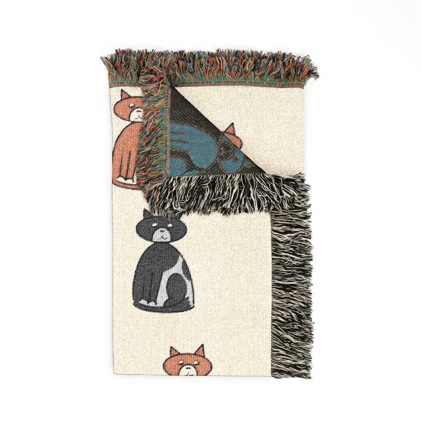 Cozy Cat Pattern Woven Blanket — Repeating Kitten Throw for Living Room & Gifts