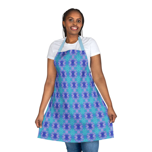 Mosaic Apron — Floral Geometric Kitchen Apron with Light Blue Straps