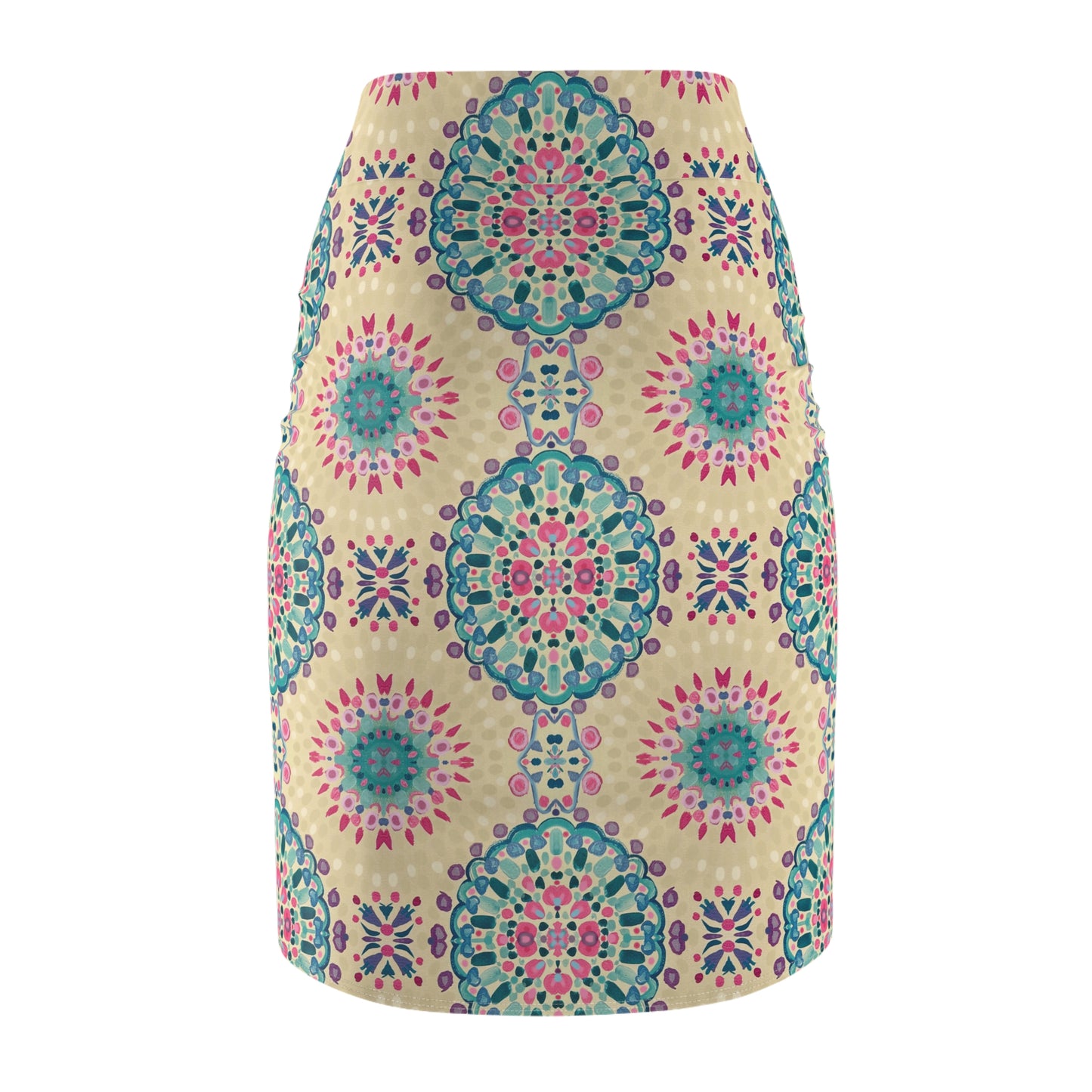 Boho Mosaic Pencil Skirt — Floral Medallion Print