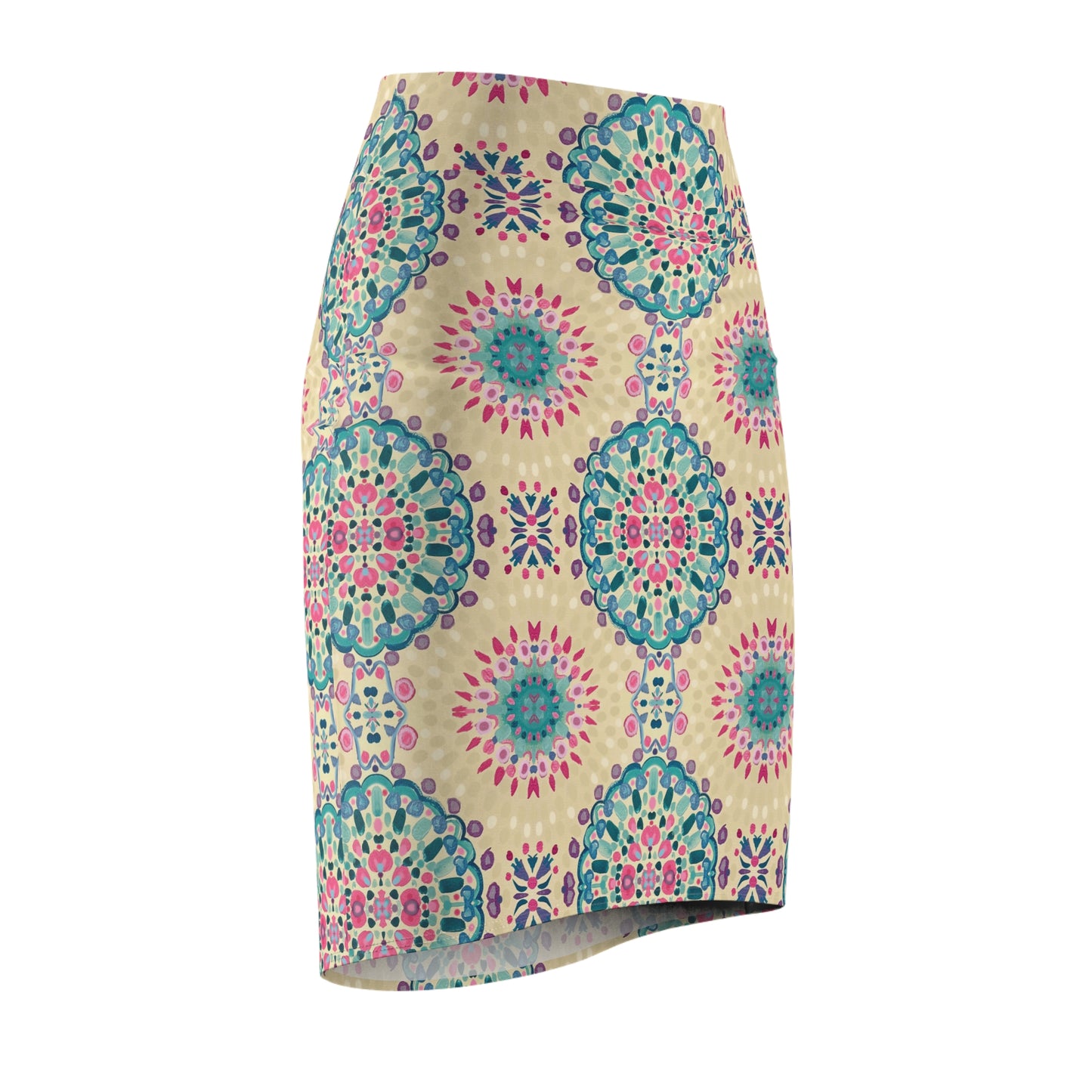 Boho Mosaic Pencil Skirt — Floral Medallion Print