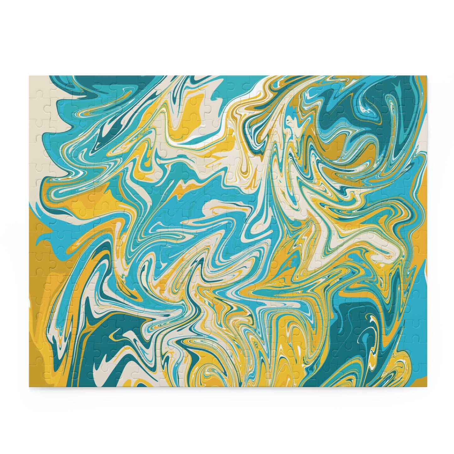 Marbled Aqua & Gold Jigsaw Puzzle — Abstract Swirl Art Puzzle - 120/252/500 pcs