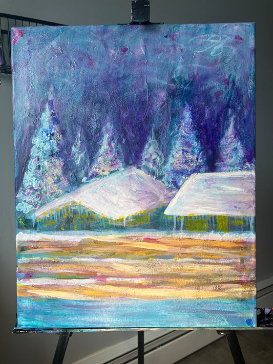 Blue Whimsical Winter Painting (in Progress)